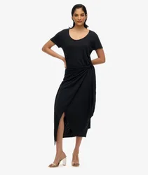 Superdry Damen Strukturiertes Midi-wickelkleid Black - Größe: 34