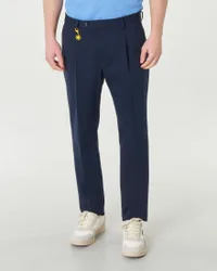 Pantalone blu in jersey di cotone stretch con pinces