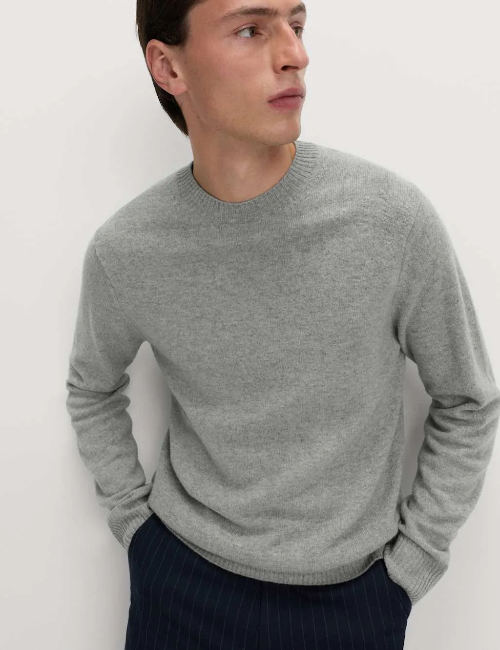 Pure Lambswool Crew Neck Jumper Mid Grey male - M&S - FashionsVida