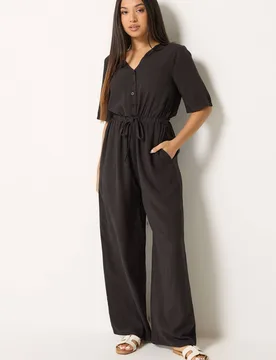 Petite Tie Waist Jumpsuit - Chocolate - Size: 10 - M&Co - FashionsVida