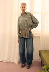 Kariertes Ballonhemd Khaki M