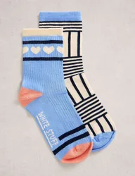 Pack Cotton Rich Patterned Ankle High Socks Blue Mix female