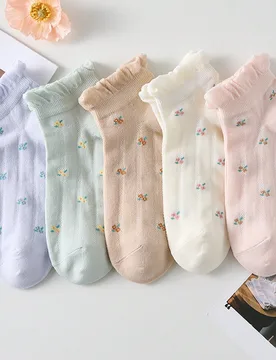 Pares de calcetines cortos con estampado floral de colores caramelo para mujer, aptos para todas las estaciones, colores aleatorios - Shein - FashionsVida