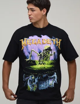 Mens Oversized Megadeth License Print T-Shirt - Black Cotton - Size 3xl - boohooMAN - FashionsVida
