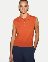 Pure Cotton Collared Vest Top Orange female