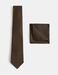 Tie & Pocket Square Set Dark Brown male