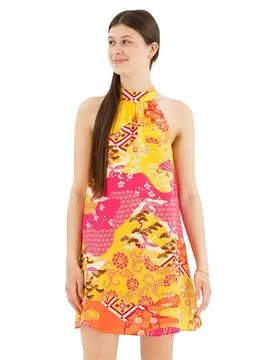 Robe Courte Sans Manches Printed Gold Pink Stork Cloud XL