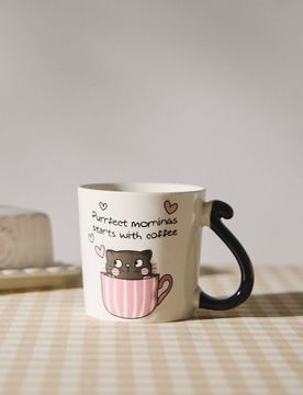 Tazza con motivo di gatto e scritta - bianco