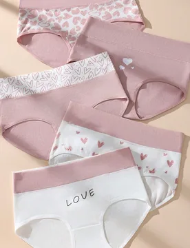Paquete de 5 bragas de algodón con estampado de corazón de talle alto para mujer de talla grande, ropa interior cómoda y minimalista, suave y amiga - Shein - FashionsVida