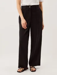 Linen Blend Straight Leg Trousers Black female