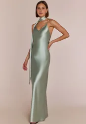 Brooklyn Dress in Sage Green Satin - Strappy Slip Bridesmaid Dress - XS