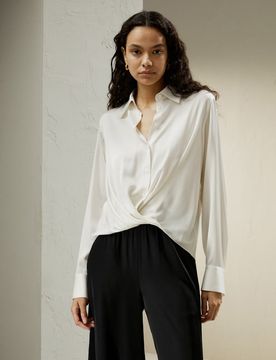 Camicetta Seta Elasticizzata XXL - Elegante & Confortevole, Orlo a Pieghe, 90% Seta di Gelso