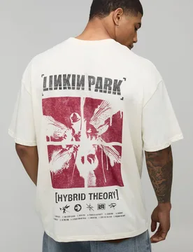 Herren Oversized Linkin Park Lizenz-Print T-Shirt Ecru Größe 5XL - boohooMAN - FashionsVida