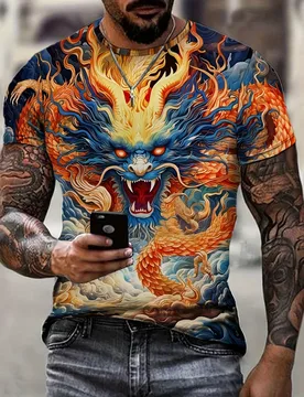 Retro T-Shirts For Men Clothing 3d Dragon Print Trend Men's T-Shirt New Designs Short Sleeve Tees Male Tshirts - Aliexpress - FashionsVida