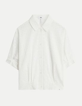 Kurzarm Bluse CITERNI mit Lochstickerei Weiß 40