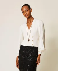 Pull avec manches en tissu jacquard