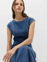 Pure Cotton Denim Midi Column Dress Denim female