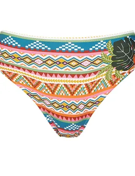 Braga de bikini de la colección class de talle alto y lados a los lados con estampado geométrico hojas - Dolores Cortés - FashionsVida