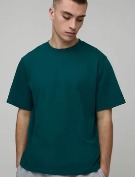 Mens Basic Regular Fit Crew Neck T-Shirt - Teal Cotton - Size X-Large - boohooMAN - FashionsVida