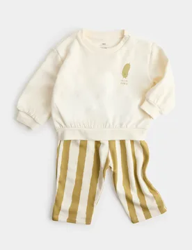 Piece Pickle Stripe Sweat Outfit (0-5 Yrs) Light Citrus male - M&S - FashionsVida
