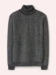 Rollkragenpullover mit Fischgratm., noch offen: Größenlauf, Farbe Grau, 52, Baumwollmischung mit Wolle weich und wärmend Herren