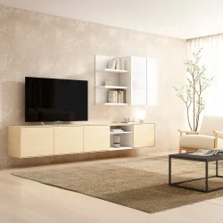 Mueble de salón modular con 4 puertas, 3 baldas y estantería de vidrio Evolution 2.0