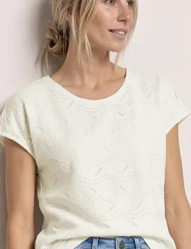 Dropped Shoulder Shirt mit Strukturmix female Weiß - Street One - FashionsVida