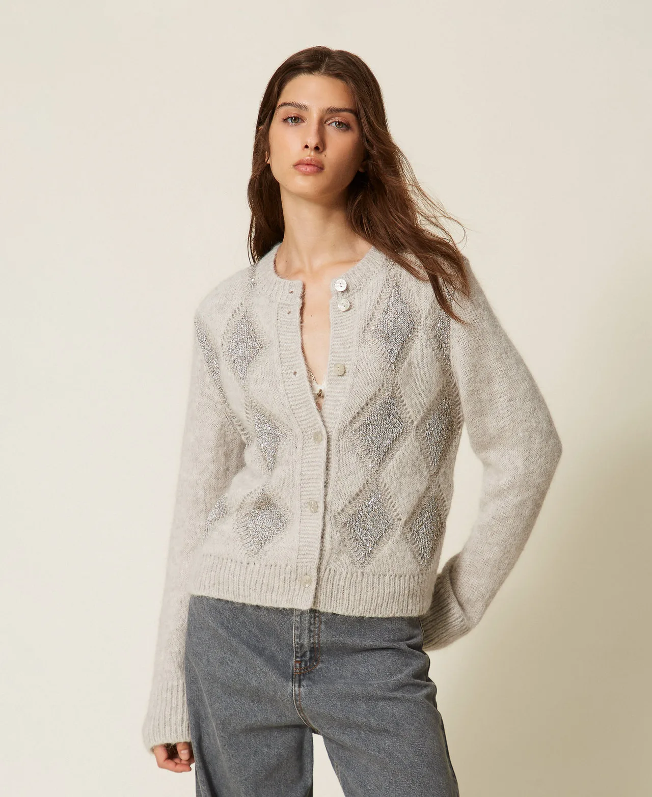 Cardigan jacquard avec losanges et sequins - TWINSET - FashionsVida