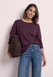 Pullover mit Rundhals und Rollkanten female Rot