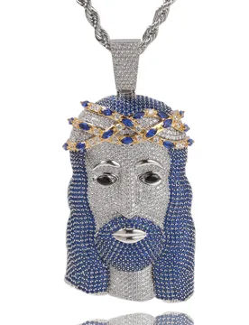 THE BLING KING Large Jesus Blue Zircon Pendant Necklace Prong Setting Iced Out Blue Cubic Zirconia Fashion Hip Hop Jewelry - Aliexpress - FashionsVida