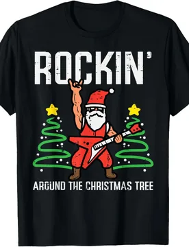 Creative Santa Guitar Rockin Christmas Tree Funny Xmas Rocker Men Boy Trending Graphic T-Shirt High Quality Cotton Short-sleev - Aliexpress - FashionsVida
