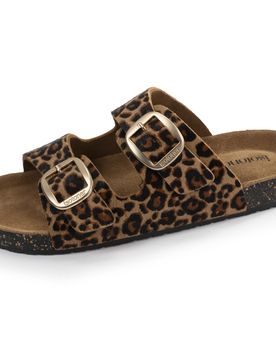 Mules Sandales Double Bride cuir Léopard léopard 39