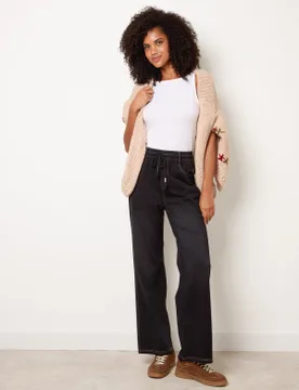 Elasticated Waist Jeans With Tie - XL / BLACK - female - Blue Vanilla - FashionsVida