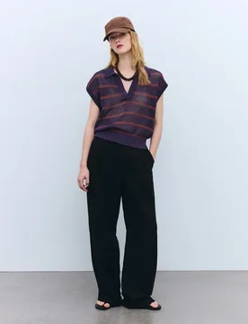 Jersey de mujer de manga corta con cuello polo y rayas - Tintoretto - FashionsVida