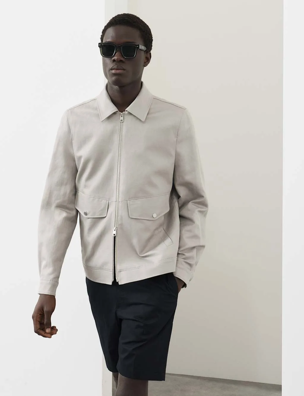 Cotton Rich Harrington Jacket with Linen Light Grey male - Autograph - FashionsVida