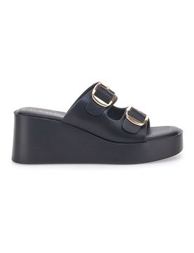 Sandali con zeppa neri con doppia fibbia oro Rock'n Doll 3T848223 37
