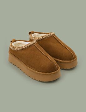 Doposci bassi con platform in vera pelle con fodera in lana - marrone dorato