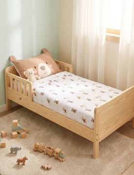 Completo letto in cotone per bambini con motivo orsetto e lenzuolo - beige