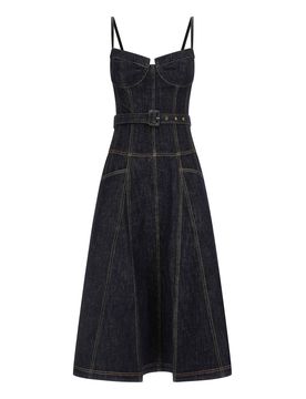 Vestito midi svasato in denim indaco