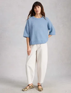Textured Knitted Oversized T-Shirt Blue female - White stuff - FashionsVida