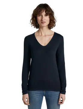 Pull à Col En V Front Logo Coin Sky Captain Blue 2XL - Tom tailor - FashionsVida