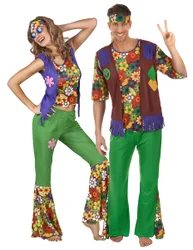 Hippie-Paarkostüm Flower-Power für Erwachsene bunt