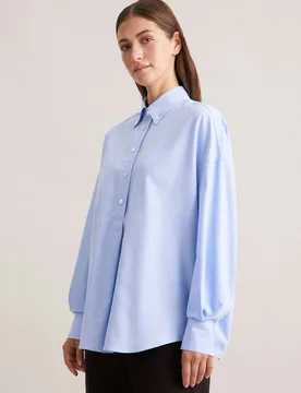 Oversized Oxford Bluse mit Pololeiste Blau 38 - Seidensticker.com - FashionsVida