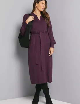 Women's Collared Belted Midi Dress in Aubergine Size: Small - Aubergine - Size: S - Wallis - FashionsVida