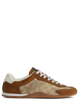 Washed-Effect GG Canvas Sneaker with Suede Trim and Web Detail