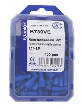 Insulated Female Clip Terminal 100 Units Blue 6.3 x 0.8 mm unisex - Oem Marine - FashionsVida