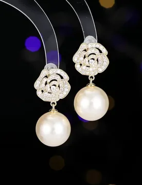 Fashion Light Luxury Hollow Camellia Pearl S925 Silver Needle Elegant Vintage Earrings Versatile Exquisite Simple Drop - Aliexpress - FashionsVida