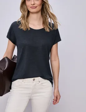 Dropped Shoulder Shirt im Leinen-Look female Blau - Street One - FashionsVida