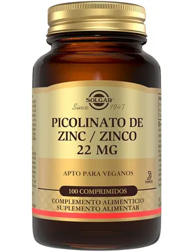Comprimés Picolinato Zinc 100 Unités - Solgar - FashionsVida