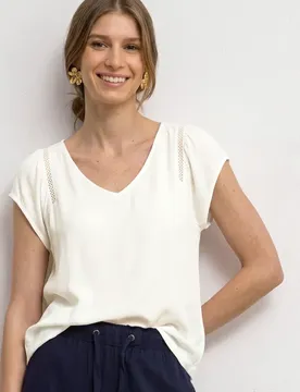 Dropped Shoulder Shirt mit V-Neck female Weiß